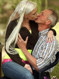 FreshPornPics presents: Horny blonde teenage beauty riding an old stiff schlong