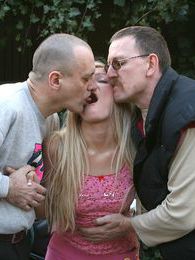 FreshPornPics presents: Petite blonde teenie girl enjoying two old biker penises