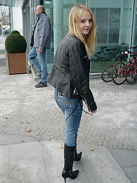 FreshPornPics presents: Daring teenage girl gives a horny blowjob in a clothing shop