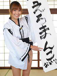 FreshPornPics presents: Turned on Yuuno Hoshi shows new ways to do calligraphy on the table
