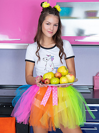 FreshPornPics presents: Mind blowing and breathtaking brunette beauty playing with fruits after she gets fully naked for the camera.