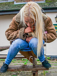 FreshPornPics presents: Blond hungarian cutie Kiara Lord strips and presents her amazing boobs and ass outdoors