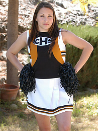 FreshPornPics presents: Wonderful cheerleader Celeste Star gets naked in the backyard before masturbating